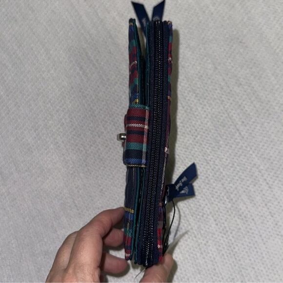 Vera Bradley Tartan Plaid Navy Green Red Turn Lock RFID Large Wallet - Picture 3 of 11